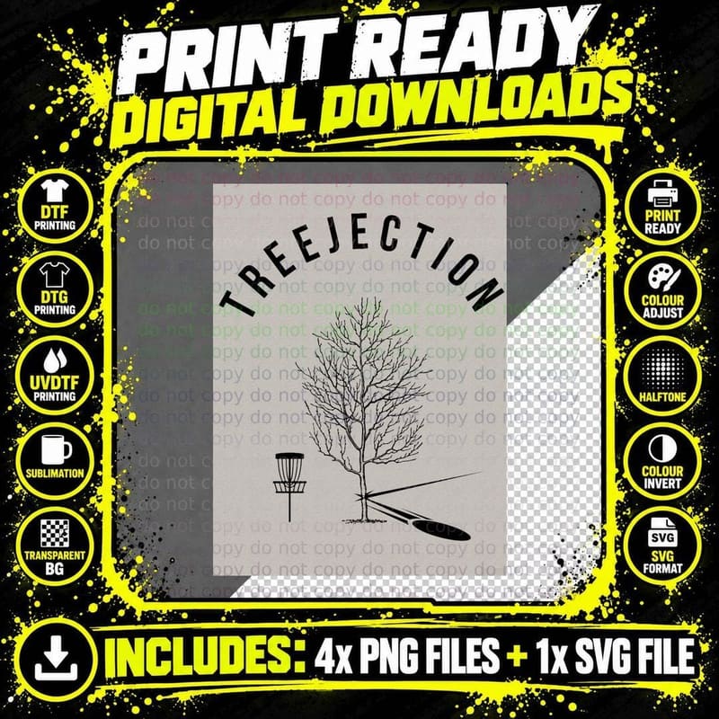 Funny Disc Golf Treejection T-Shirt Png SVG Digital Bundle