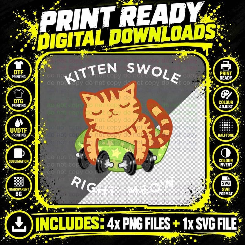 Funny Lifting Right Meow Cat, Workout Gym Kitty T-Shirt Png SVG Digital Bundle