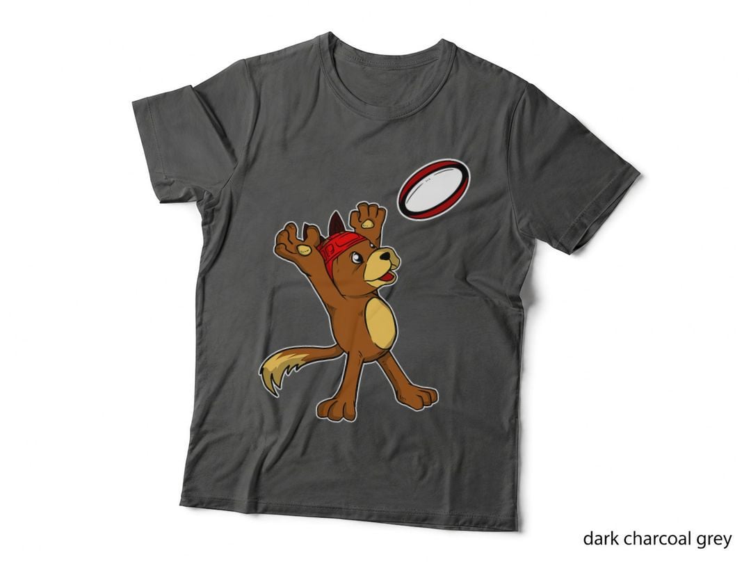 Funny Rugby Player Dog Catches Rugby Ball Costume T-Shirt