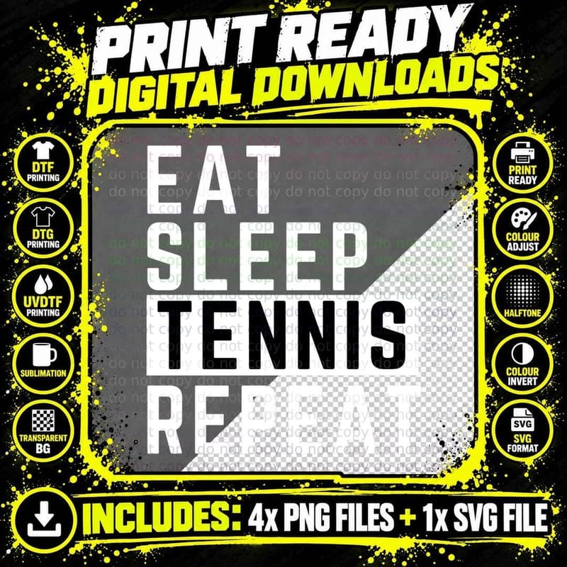 Funny Tennis Player, Eat Sleep Tennis Repeat Png SVG Digital Bundle