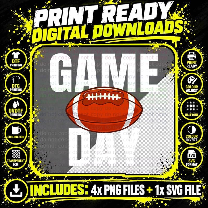 Game Day American Football Rugby Sport Graphic Mens & Png SVG Digital Bundle