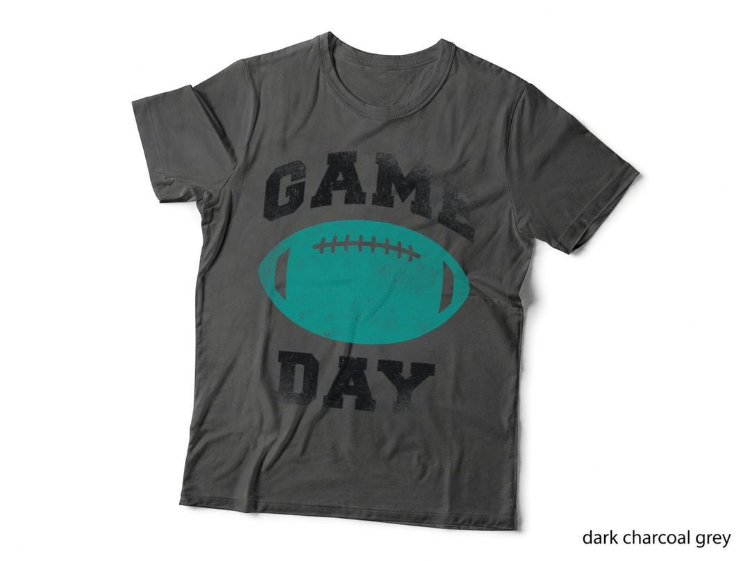 Game Day, Distressed Teal and Black Funny Football Season T-Shirt