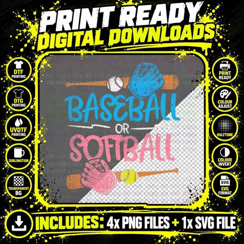 Gender Reveal Announcement Party Baseball or Softball Png SVG Digital Bundle