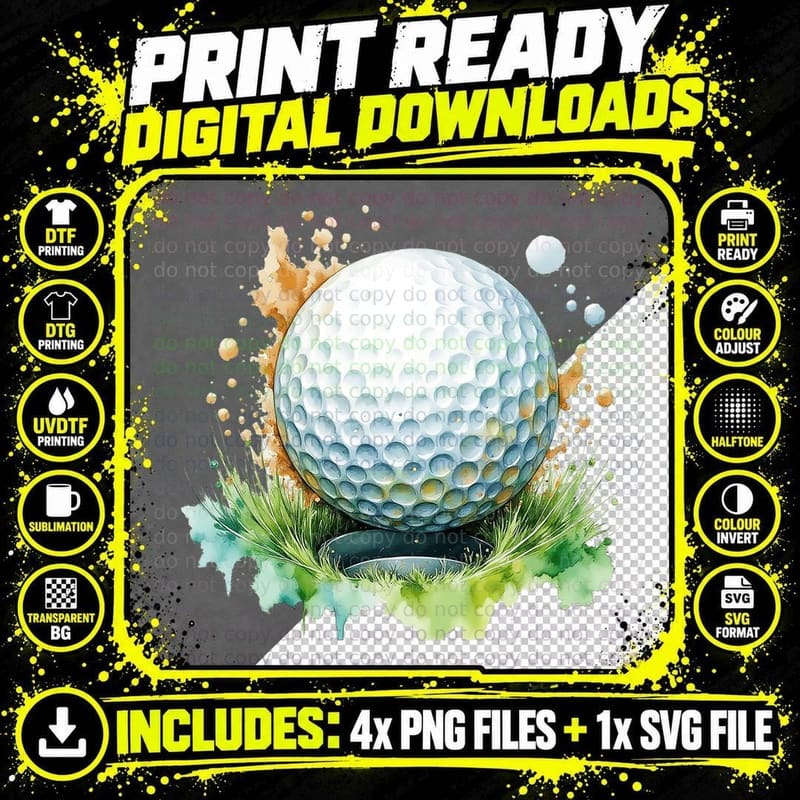 Golf Ball into Hole Golfer Course Sports Fan Dad Gift Png SVG Digital Bundle