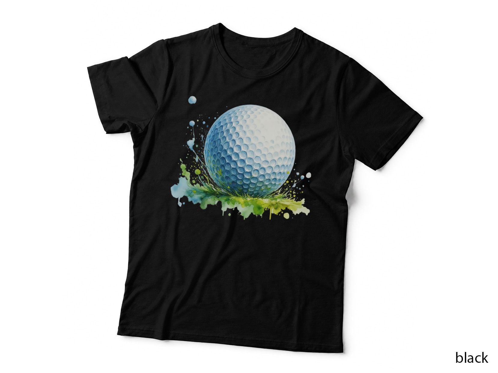 Golf Ball on Grass Sports Watercolor Splash Artwork T-Shirt