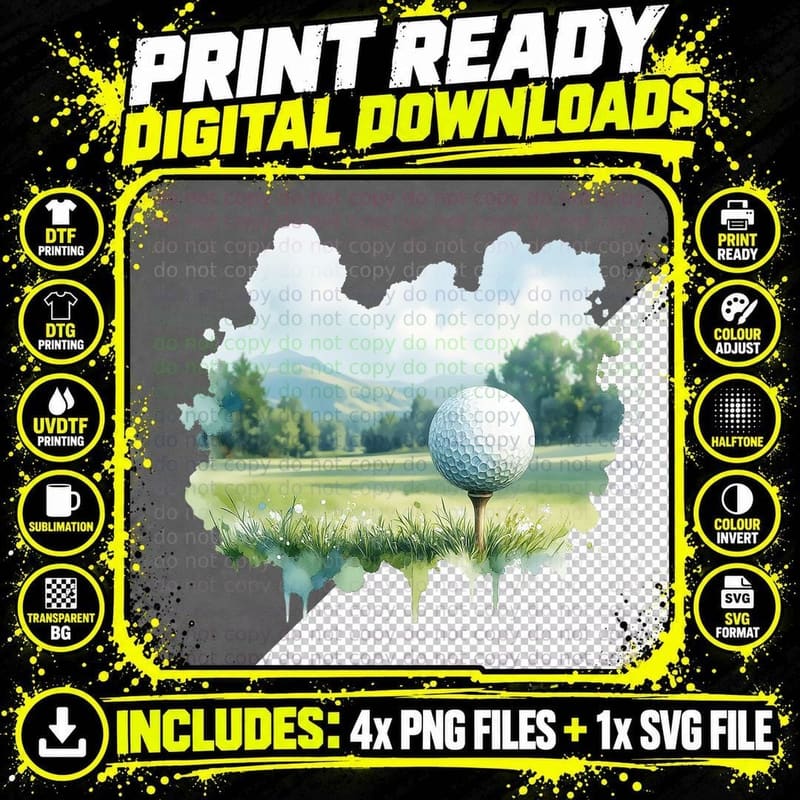 Golf Ball on Tee Scenic Fairway Landscape Sports Art Png SVG Digital Bundle