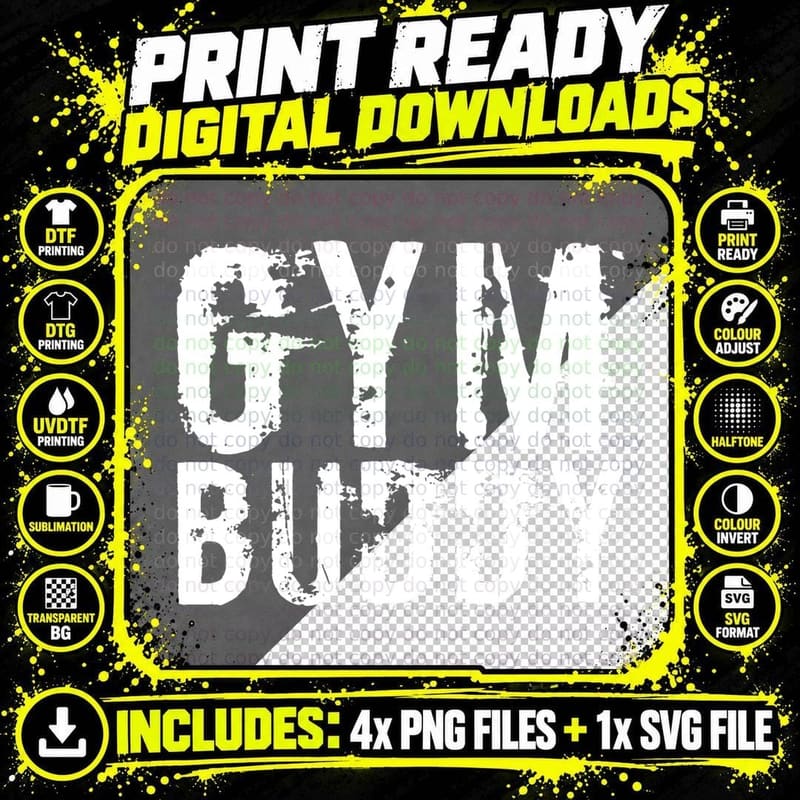 Gym Buddy Fitness Workout Friend Weightlifter Png SVG Digital Bundle