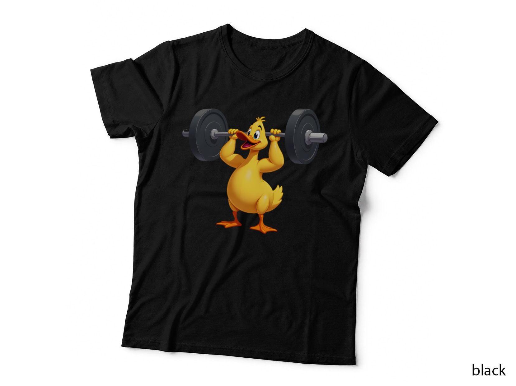 Gym Duck Lifting Barbell Intense Workout Effort Yellow Orange Beak Funny T-Shirt