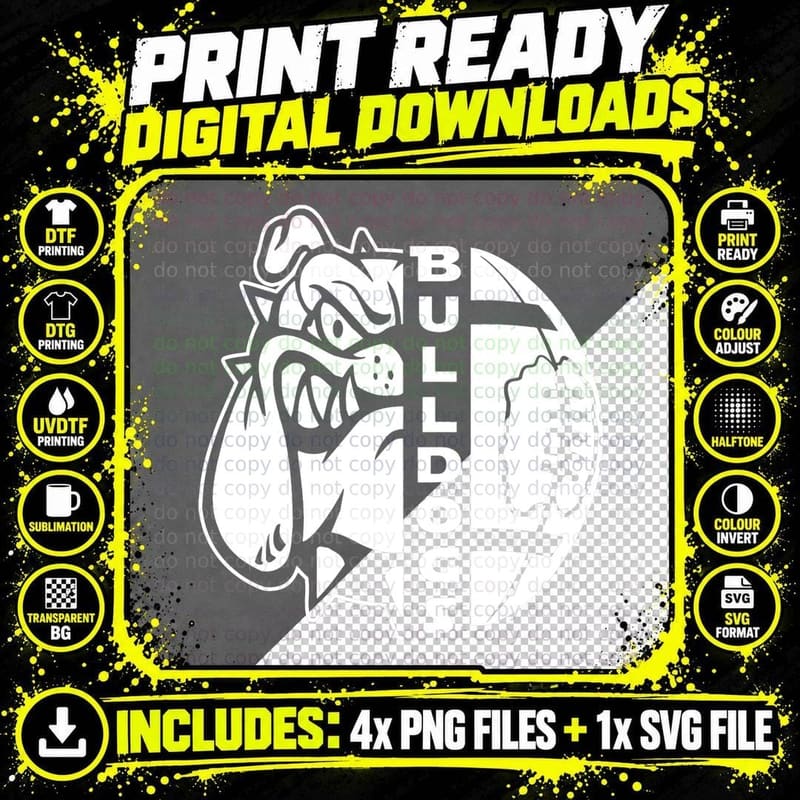 Half Bulldog Face Half Football Ball Funny Rugby Design Png SVG Digital Bundle
