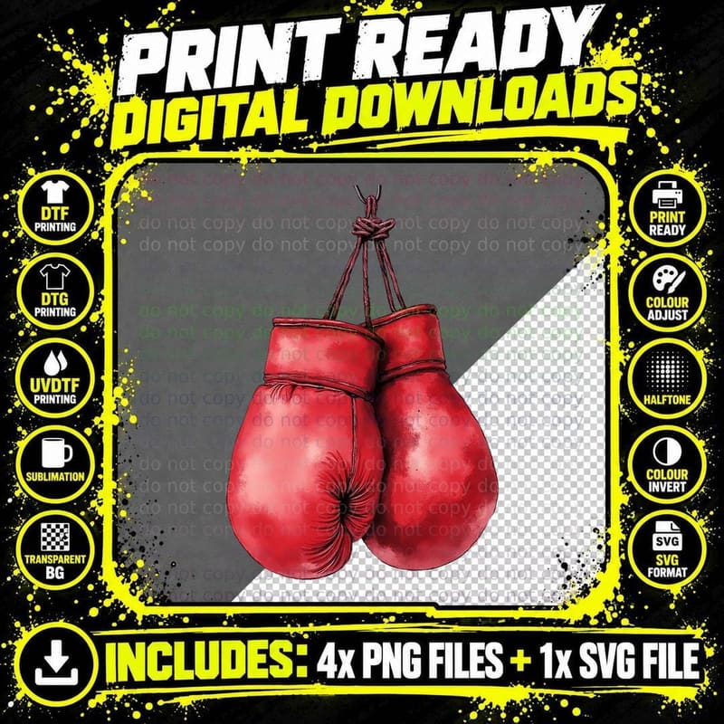 Hanging Boxing Gloves Punch Fight Workout Gym Training Png SVG Digital Bundle