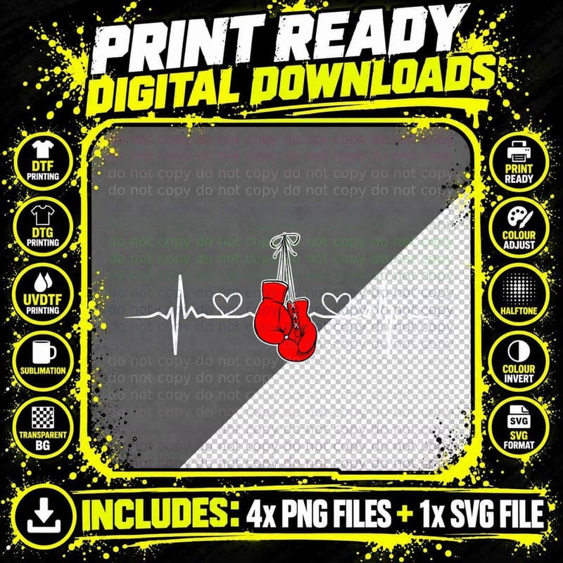 Heartbeat Boxing Gloves Gift T-Shirt Png SVG Digital Bundle