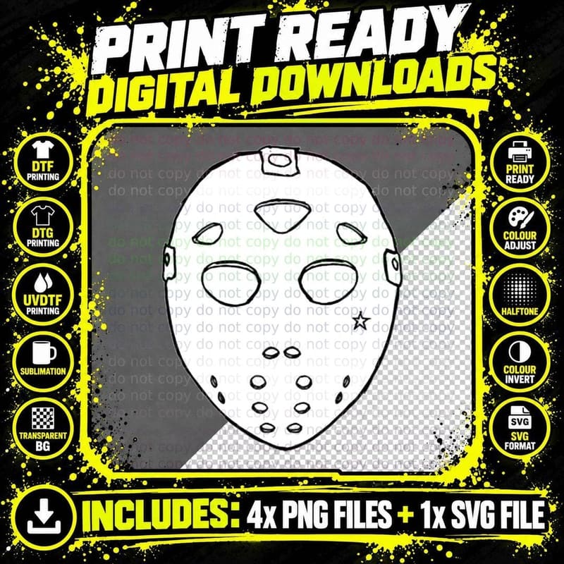 Hockey Mask Drawing T-Shirt Png SVG Digital Bundle