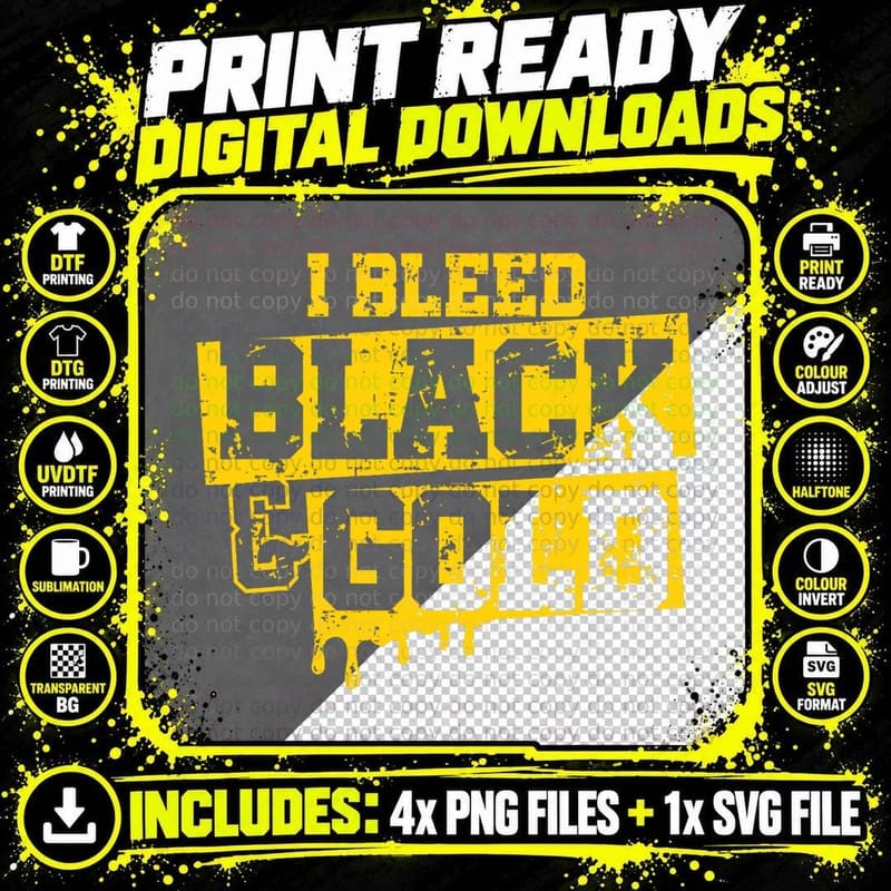 I Bleed Black & Gold Game Day Group School Football Png SVG Digital Bundle