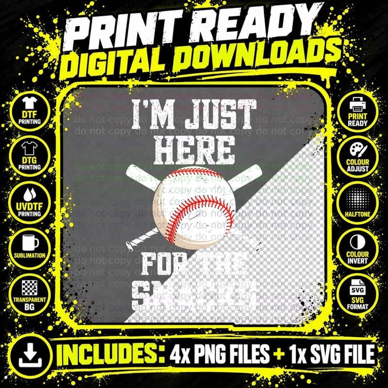 I'm Just Here for the Snacks Vintage Baseball T-Shirt Png SVG Digital Bundle