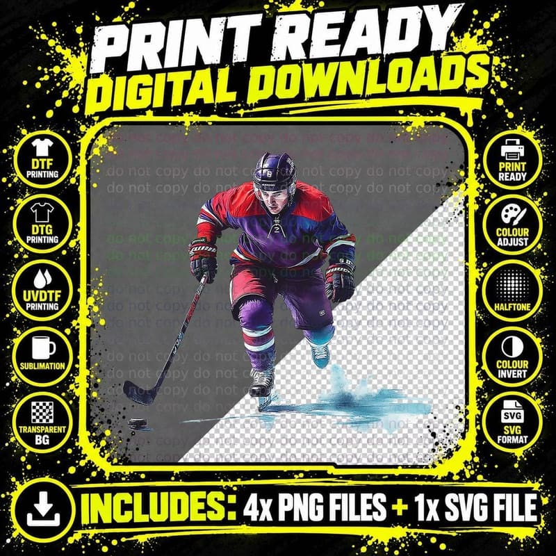 Ice Hockey Player Action Sports Athlete Skating Game Png SVG Digital Bundle