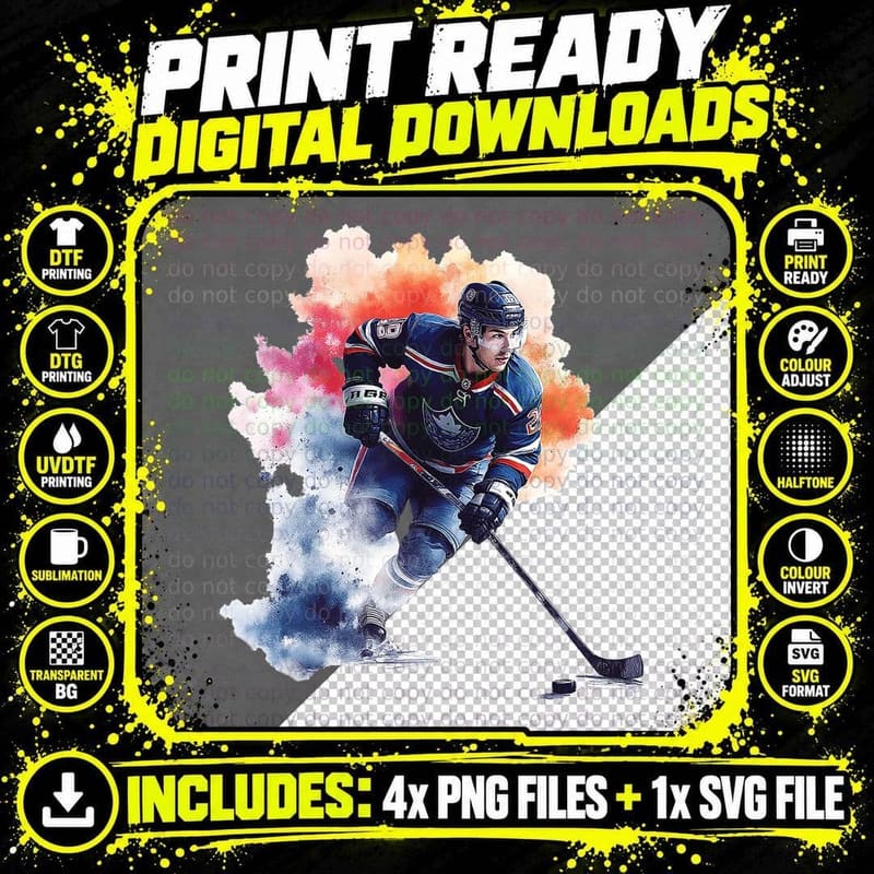 Ice Hockey Player Powder Explosion Art Sports Fan Gift Png SVG Digital Bundle