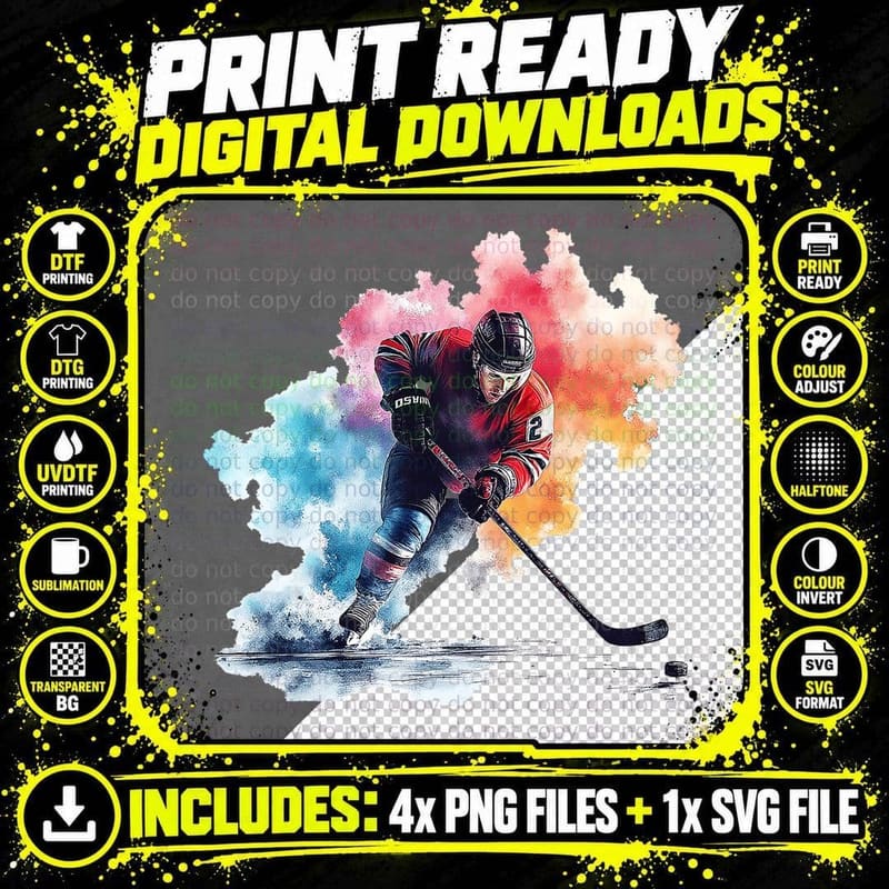 Ice Hockey Player Puck Skating Game Day Sports Lover Fan Png SVG Digital Bundle