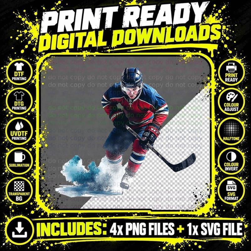 Ice Hockey Player Sport Skater Puck Stick Game T-Shirt Png SVG Digital Bundle
