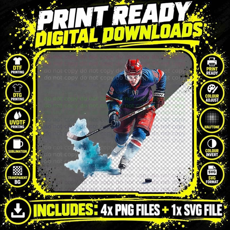 Ice Hockey Player in Action Sports Athlete Skating Game Png SVG Digital Bundle
