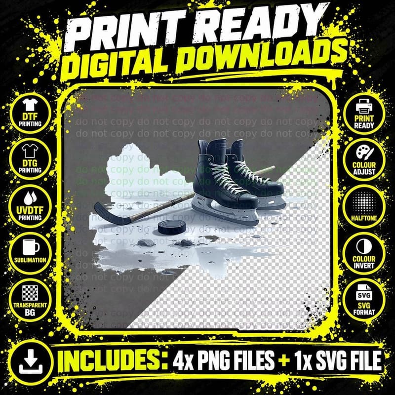 Ice Hockey Skates Puck Stick Winter Sports Game T-Shirt Png SVG Digital Bundle