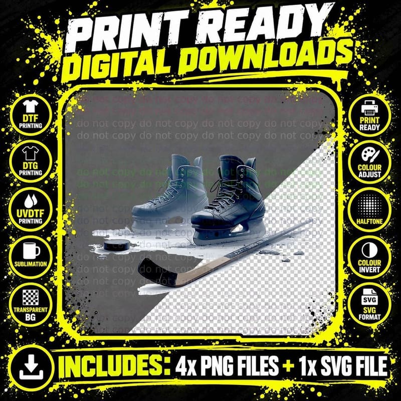 Ice Hockey Skates Stick and Puck Sports Gear T-Shirt Png SVG Digital Bundle