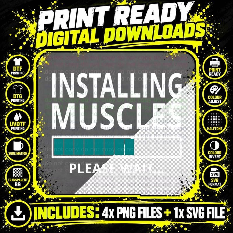 Installing Muscles Please Wait Essential T-Shirt Png SVG Digital Bundle