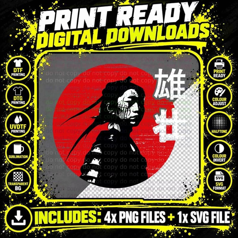 Japanese Anime & Manga Retro Samurai Art Vintage Fighter Png SVG Digital Bundle