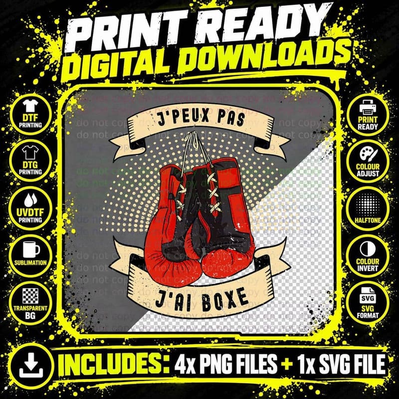Je Peux Pas J'ai Boxe Humour Boxing Gloves T-Shirt Png SVG Digital Bundle