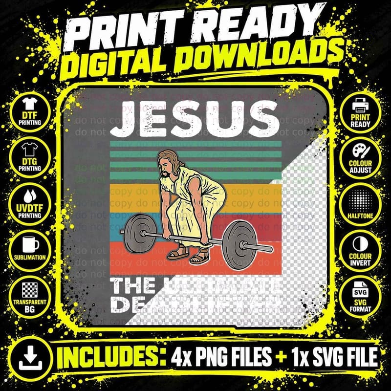 Jesus the Ultimate Deadlifter Funny Jesus Lifting Gym Png SVG Digital Bundle