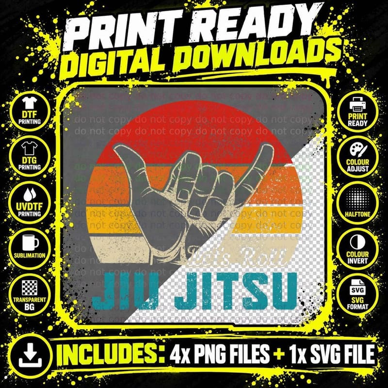 Jiu Jitsu Let's Roll Funny MMA Mixed Martial Arts Png SVG Digital Bundle