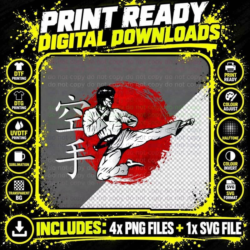 Karate Martial Art Martial Arts Ninja Fighter Red Sun Png SVG Digital Bundle