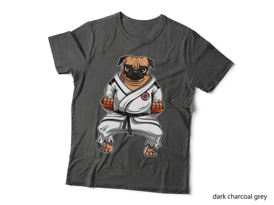 Karate Martial Arts Taekwondo Cute Pug Dog Fighter White T-Shirt