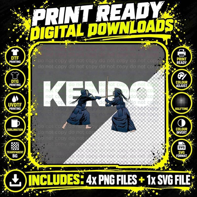 Kendo Fighter Japanese Martial Arts Shinai Bogu Samurai Png SVG Digital Bundle