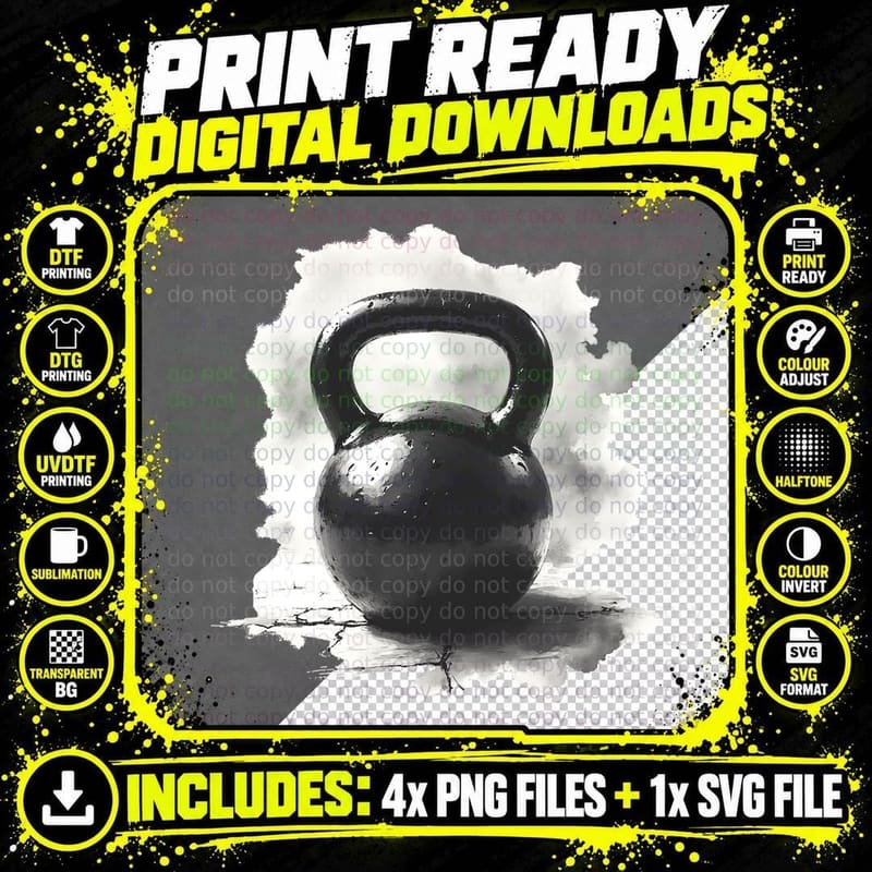 Kettlebell Strength Training Fitness Gym Workout Png SVG Digital Bundle