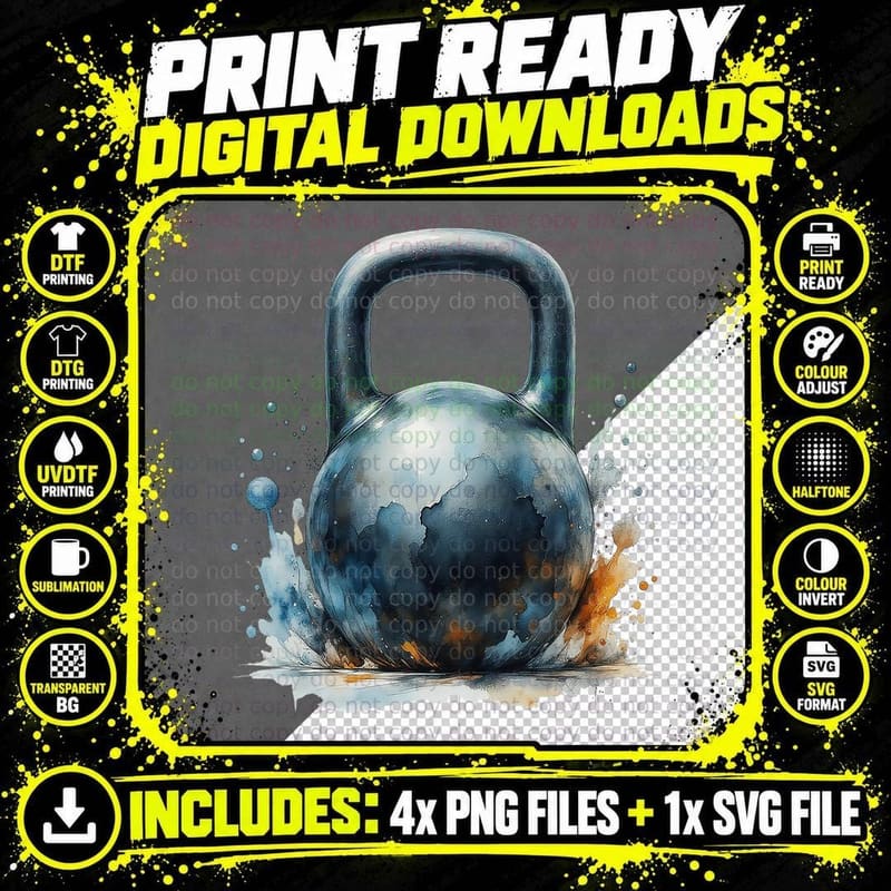 Kettlebell Strength Training Gym Fitness Artwork T-Shirt Png SVG Digital Bundle