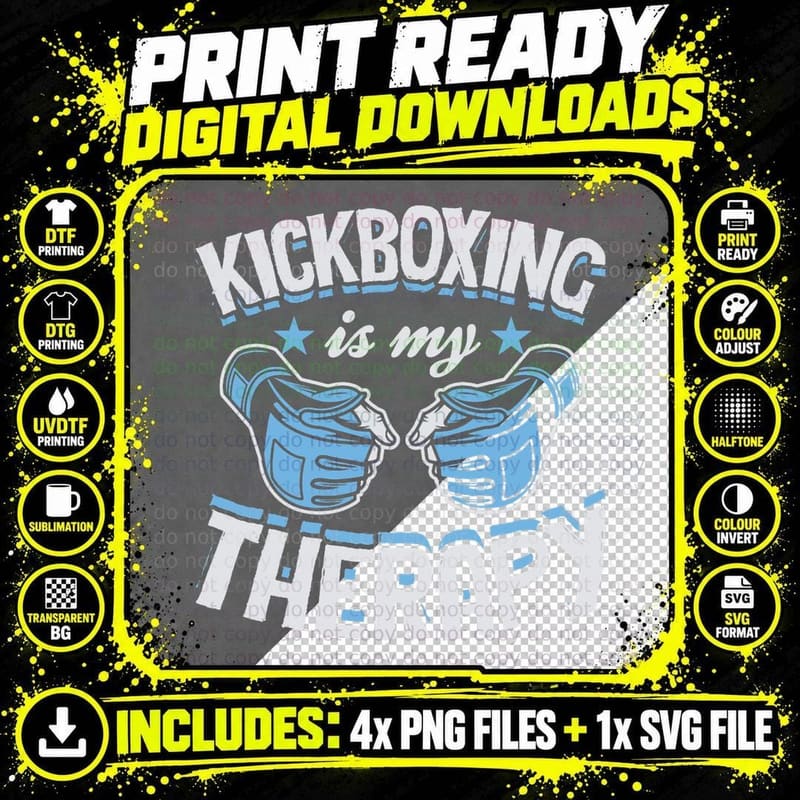 Kickboxing Is My Therapy Funny Boxing Karate Martial Png SVG Digital Bundle