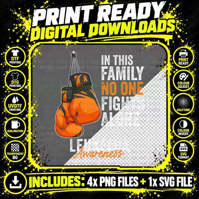 Leukemia Awareness Month Boxing Gloves Orange Ribbon Png SVG Digital Bundle