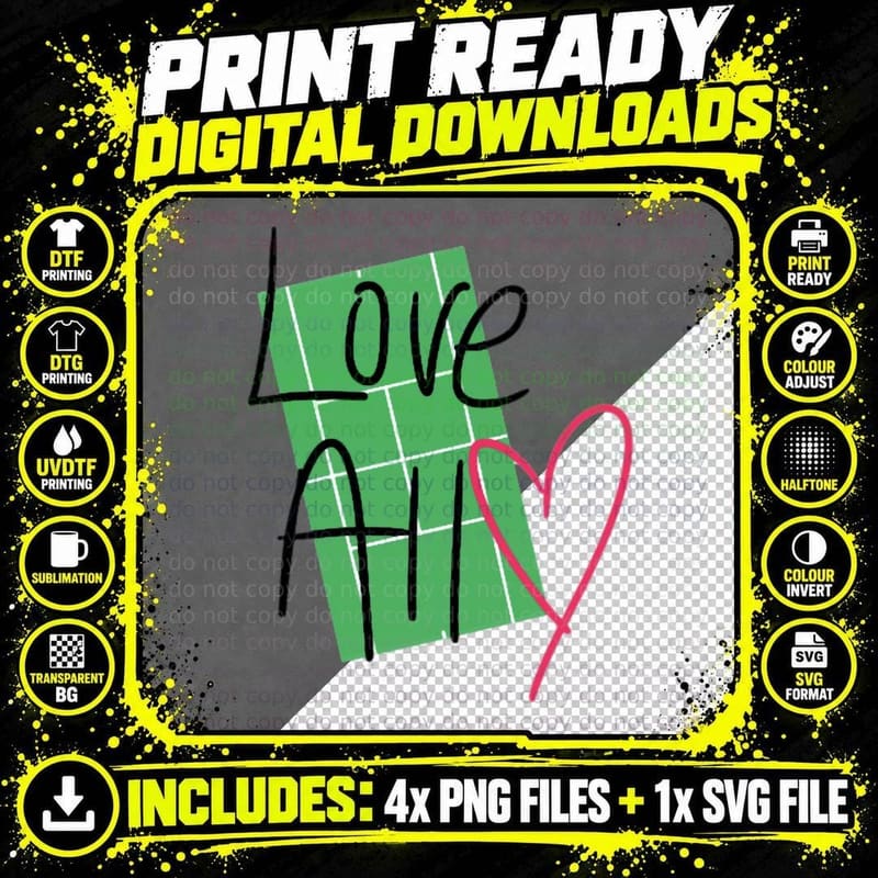 Love All Tennis Court T-Shirt Png SVG Digital Bundle