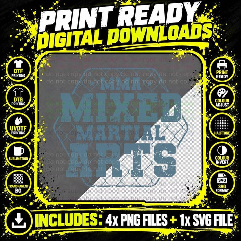 MMA Mixed Martial Arts Sport Cage T-Shirt Png SVG Digital Bundle