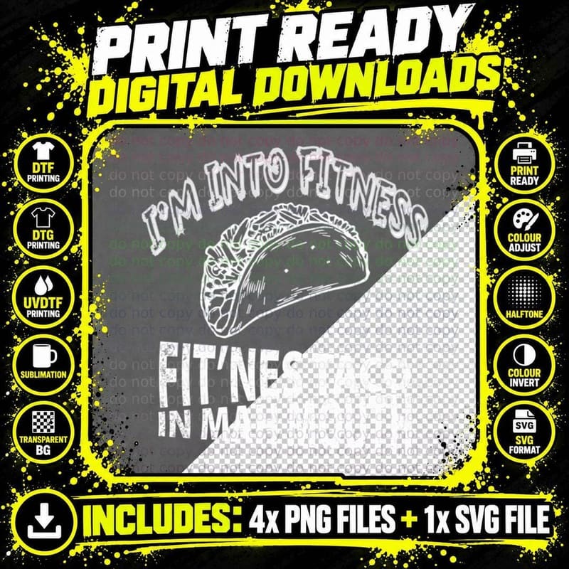 Mens Fitness Taco Funny Humorous Gym Graphic T-Shirt Png SVG Digital Bundle