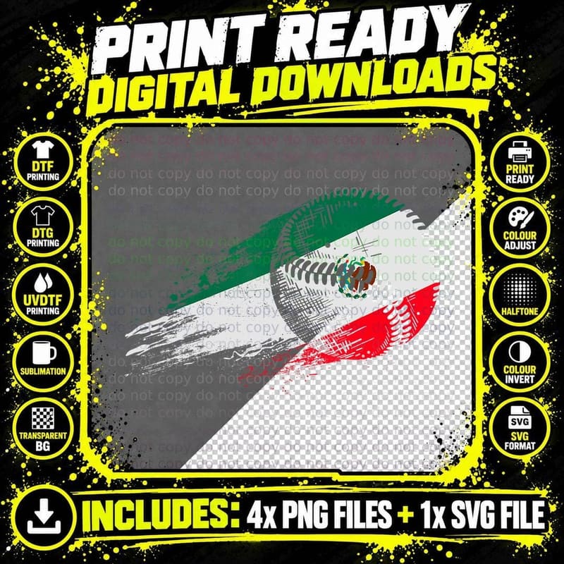 Mexican Baseball Player Mexico Flag Baseball Lover Png SVG Digital Bundle