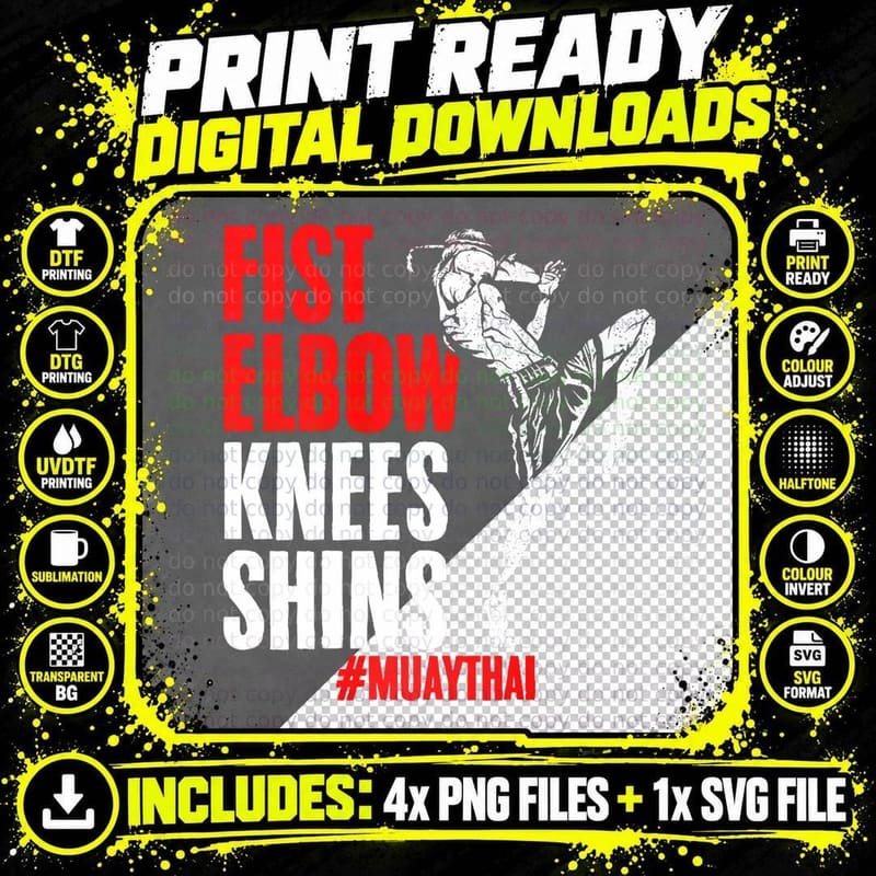 Muay Thai Fist Elbow Knee Thailand MMA Boxing Gift Png SVG Digital Bundle