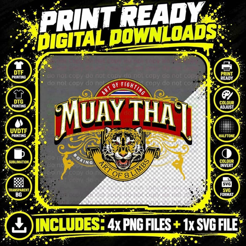 Muay Thai Martial Art of 8 Limbs Thai Boxing MMA Men Png SVG Digital Bundle