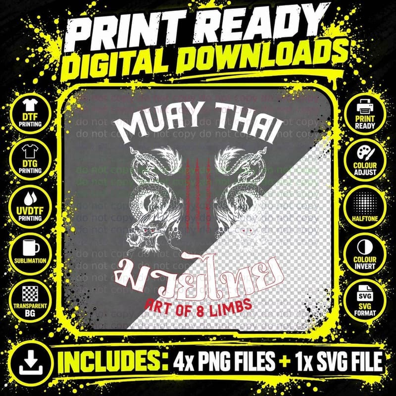 Muay Thai Martial Arts Thai Boxing Coach Lover Gifts Png SVG Digital Bundle
