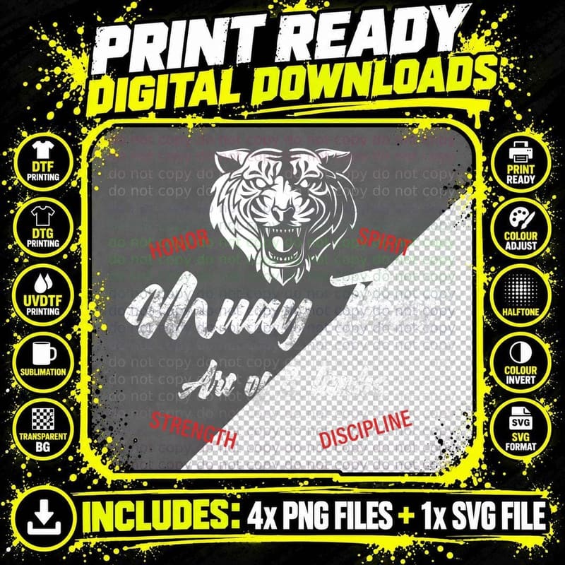 Muay Thai Tiger - Tiger Thai Boxing and Kickboxing Png SVG Digital Bundle