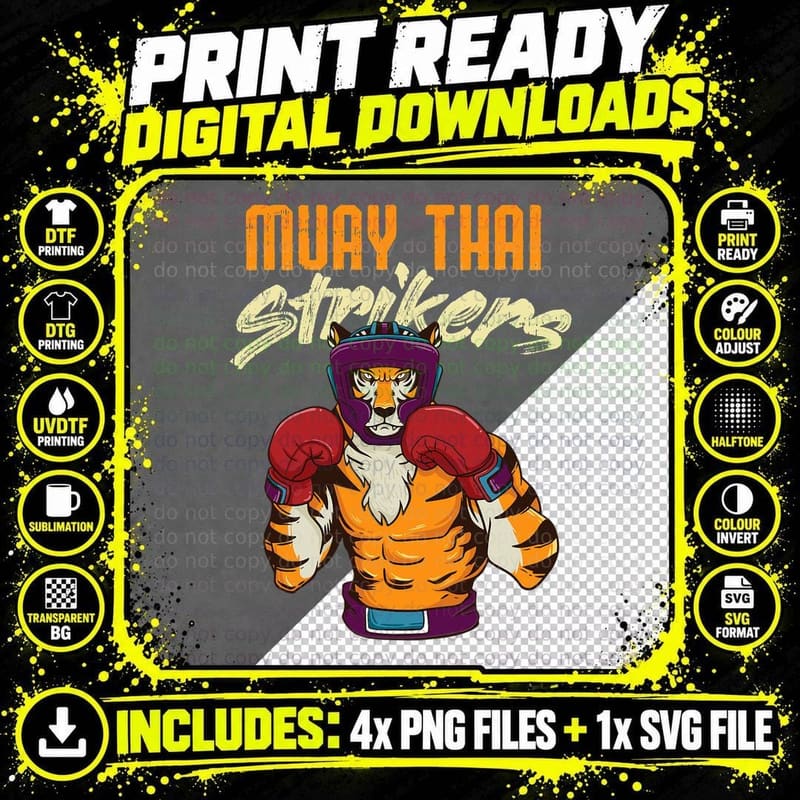 Muay Thai Tiger Thai Boxing Thailand Kickboxing T-Shirt Png SVG Digital Bundle