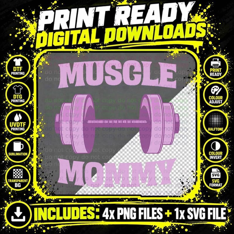 Muscle Mommy Bodybuilder Weightlifting Fitness Gym Png SVG Digital Bundle