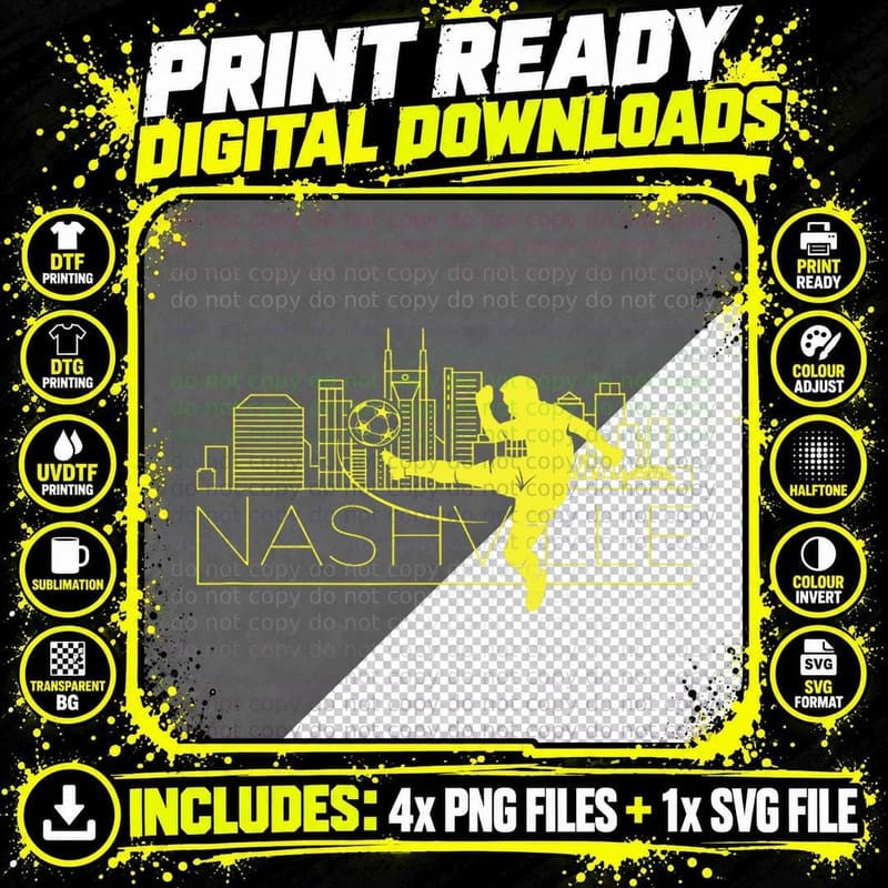 Nashville Soccer City Skyline T-Shirt Png SVG Digital Bundle