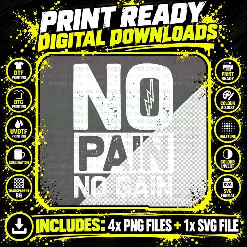 No Pain No Gain - Gym Funny Workout T-Shirt Png SVG Digital Bundle