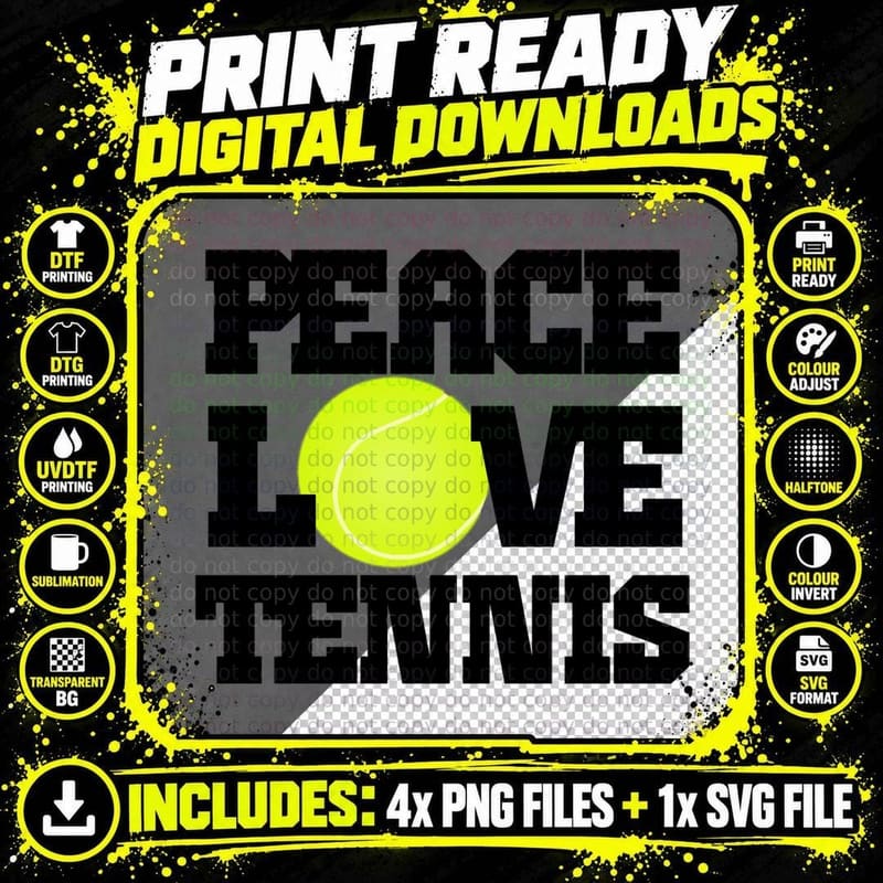Peace, Love, Tennis T-Shirt Png SVG Digital Bundle